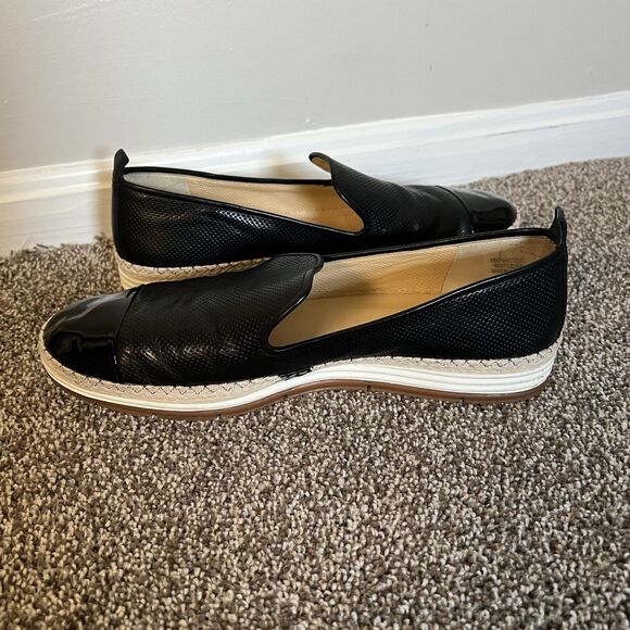 PAUL GREEN Posh Black Leather Cap Toe Perforated Espadrille Flats - Picture 7 of 11